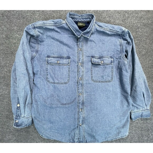 Orvis Other - VTG ORVIS Shirt Men XXL Blue Fleece Lined Denim Button Jacket Pockets